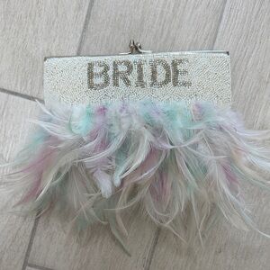 Bride Feather Beaded Clutch Bag - White Multicolor